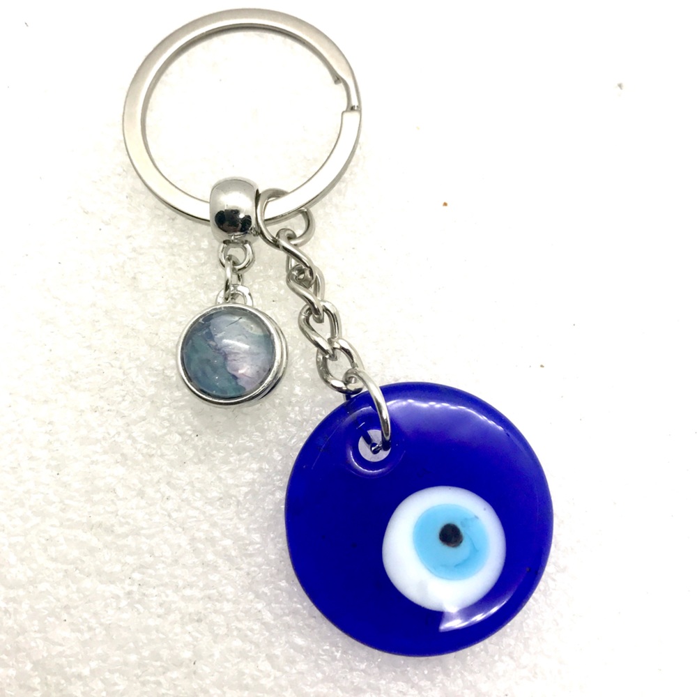 Handmade Keychain ring with 12mm snap and Evil Eye protector charm